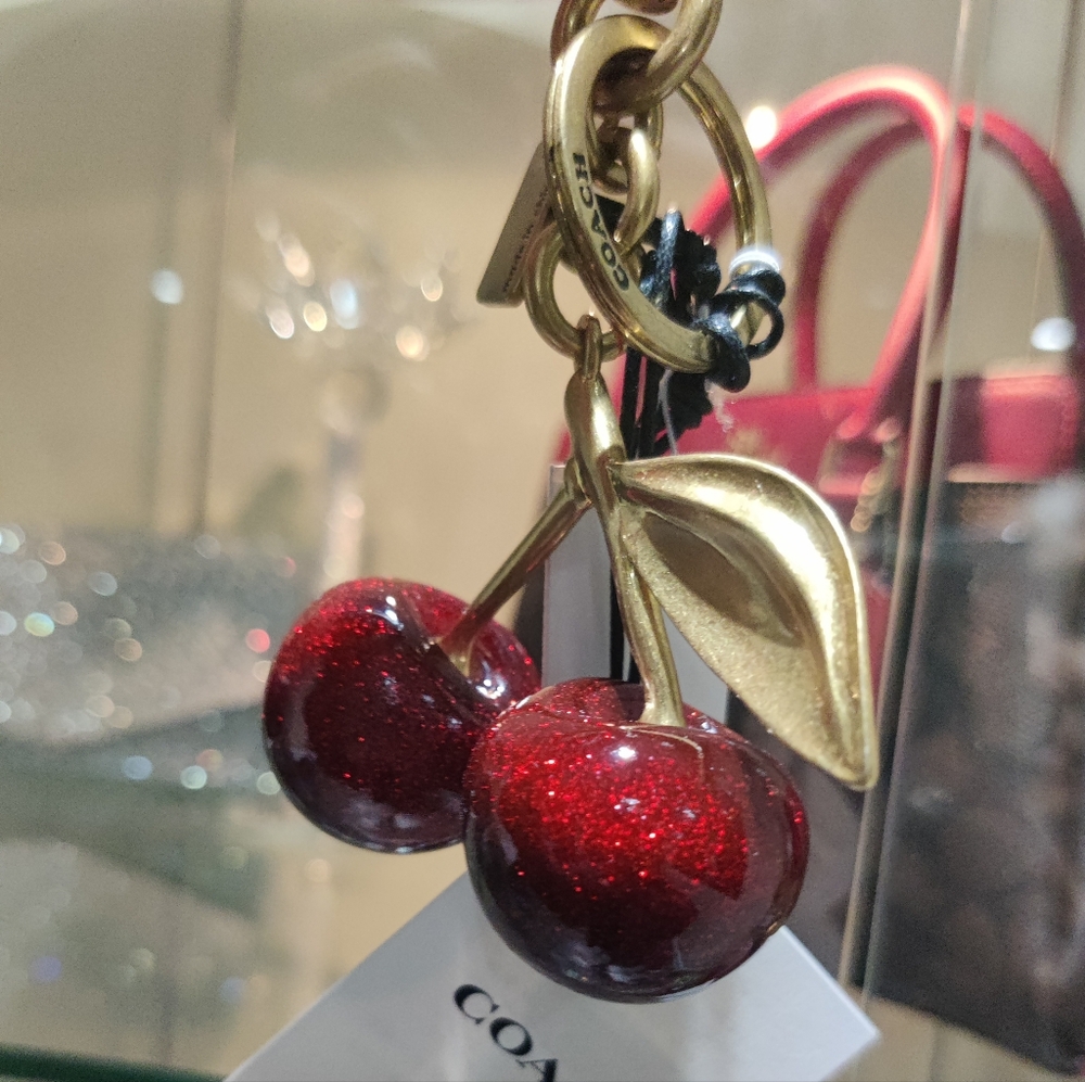 New! Sweet Red ♥️ Coach Cherry 🍒 Bag Charm, style #77840 in Gold/Red